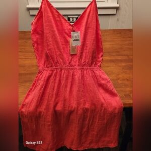 Women's Dress  By J. Crew in Slip Style Coral Linen & Cotton Lining  Size M